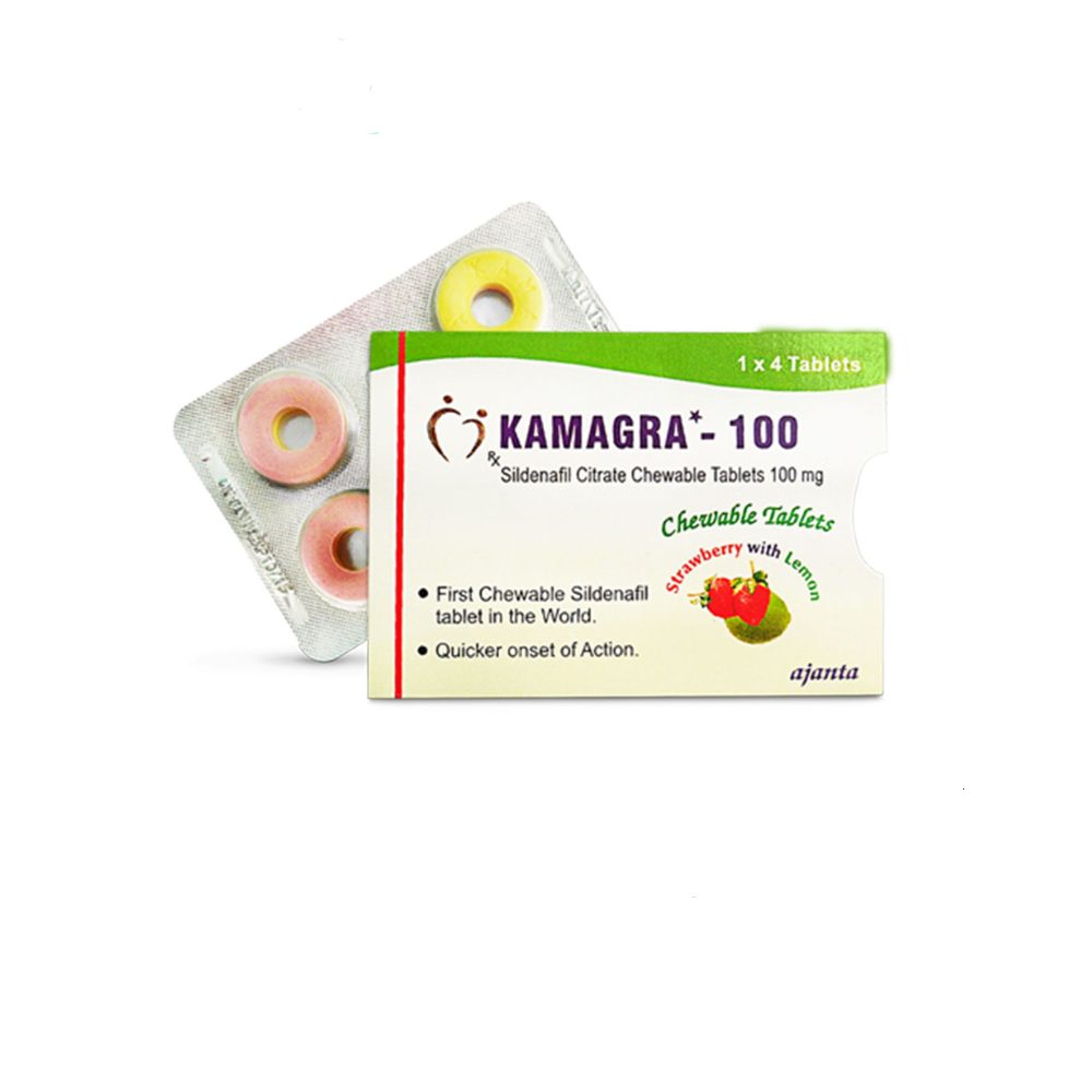 Kamagra 100 Stück Erdbeere und Zitrone, Sildenafil Citrat, 1 x 4 Stück, erhältlich in der EU-Apotheke