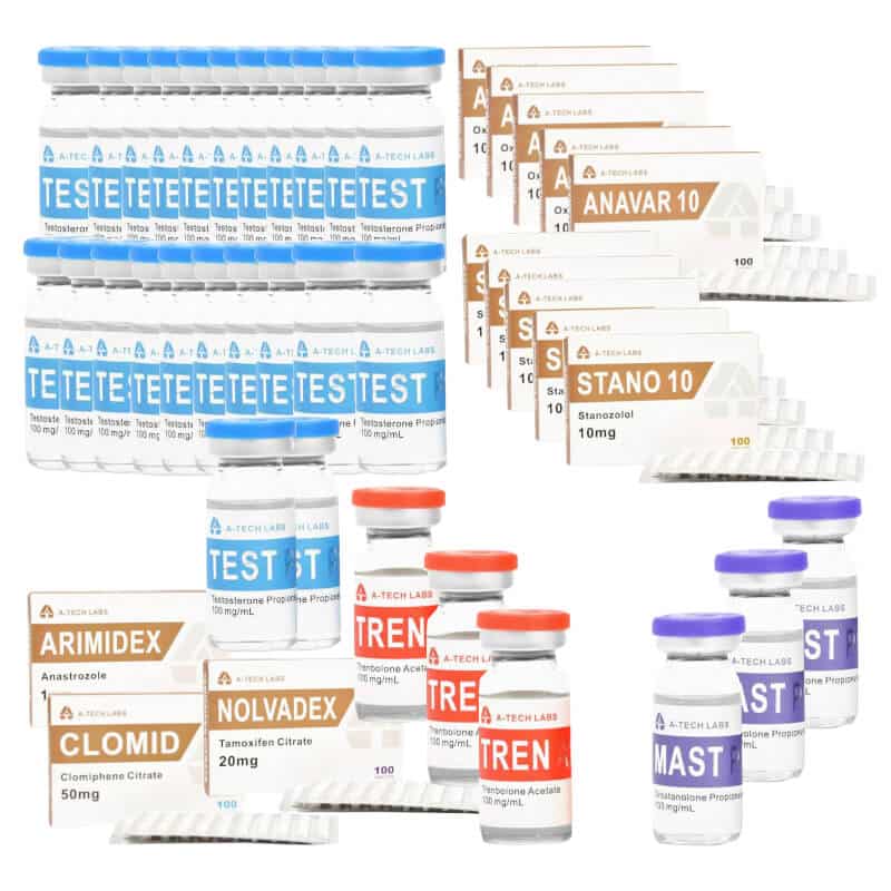 EXTREMES MASSAUER-PACK Testosteron Propionat, Trenbolonacetat, Mastzellprogesteron, Anavar, Winstrol, oral, 16 Wochen, A TECH 1