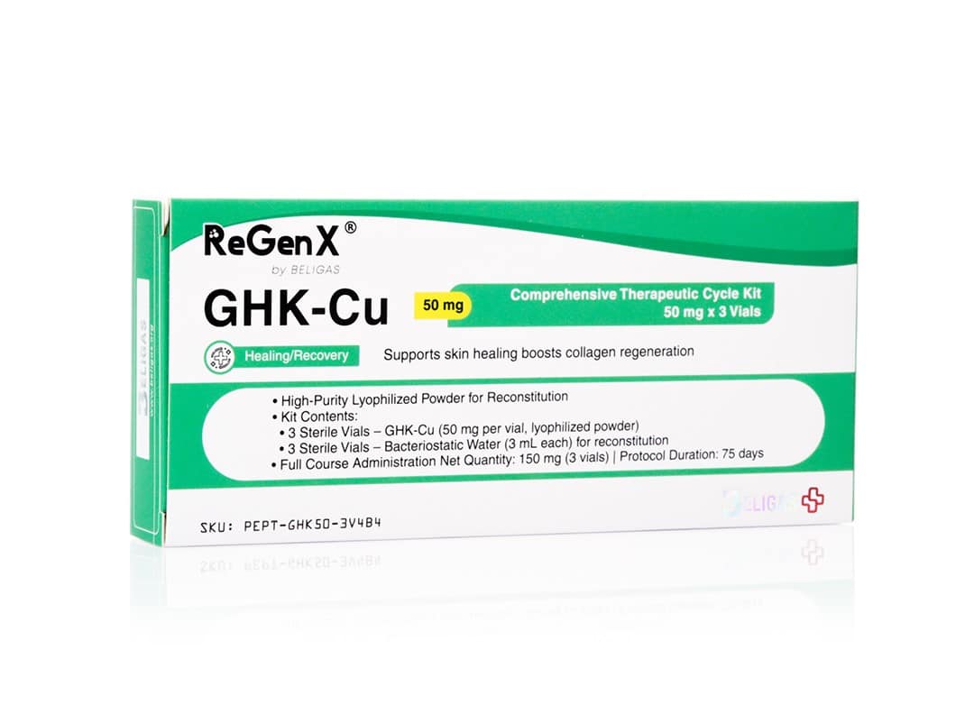 ReGenX GHK-Cu 50 mg/ml, 3 (50 mg) Ampullen + 3 (3 ml) Wasserschalen - Beligas (international)