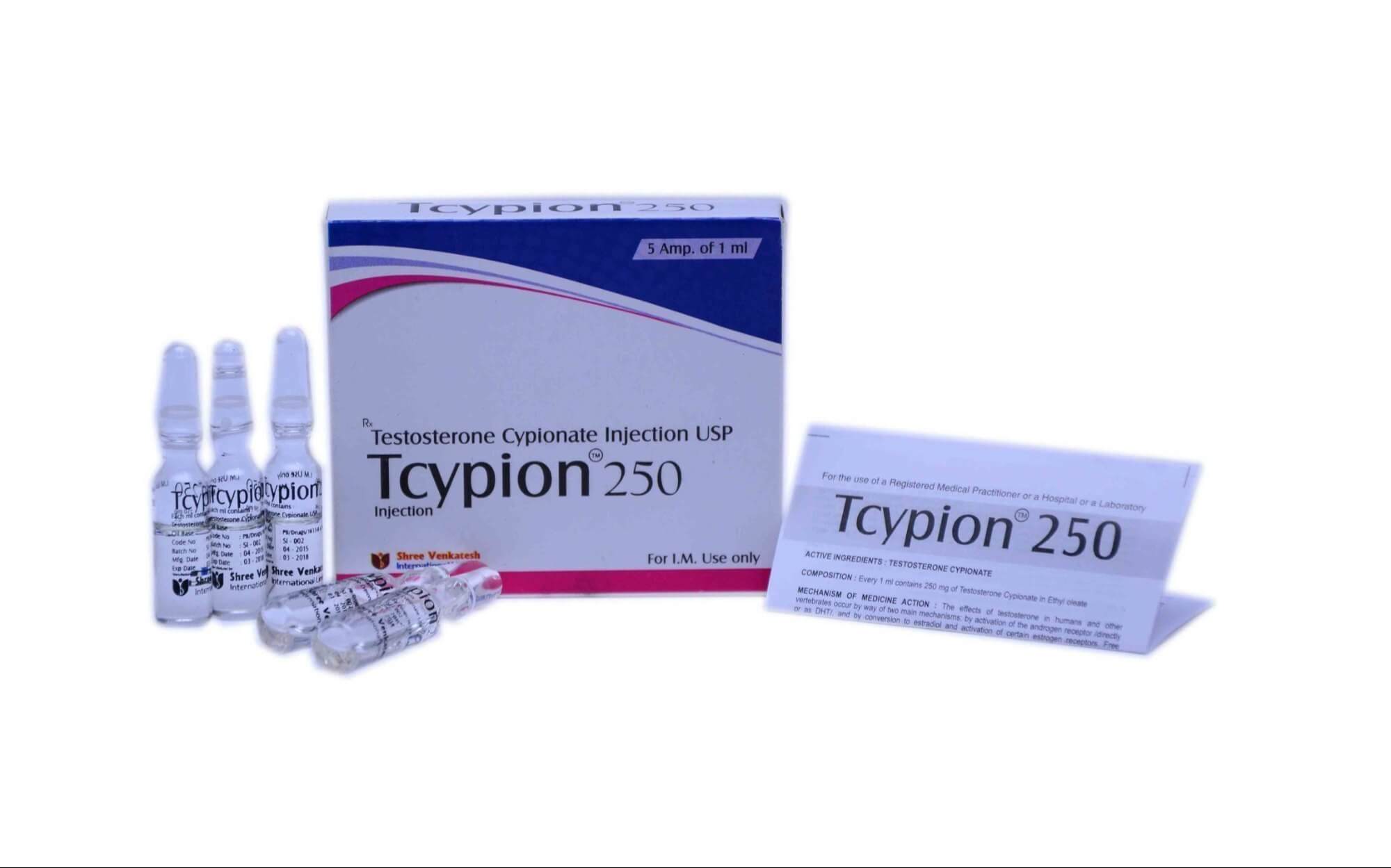 TCYPION – Testosteron Cypionat 250 mg/ml (5 Ampullen à 1 ml) – Shree Venkatesh